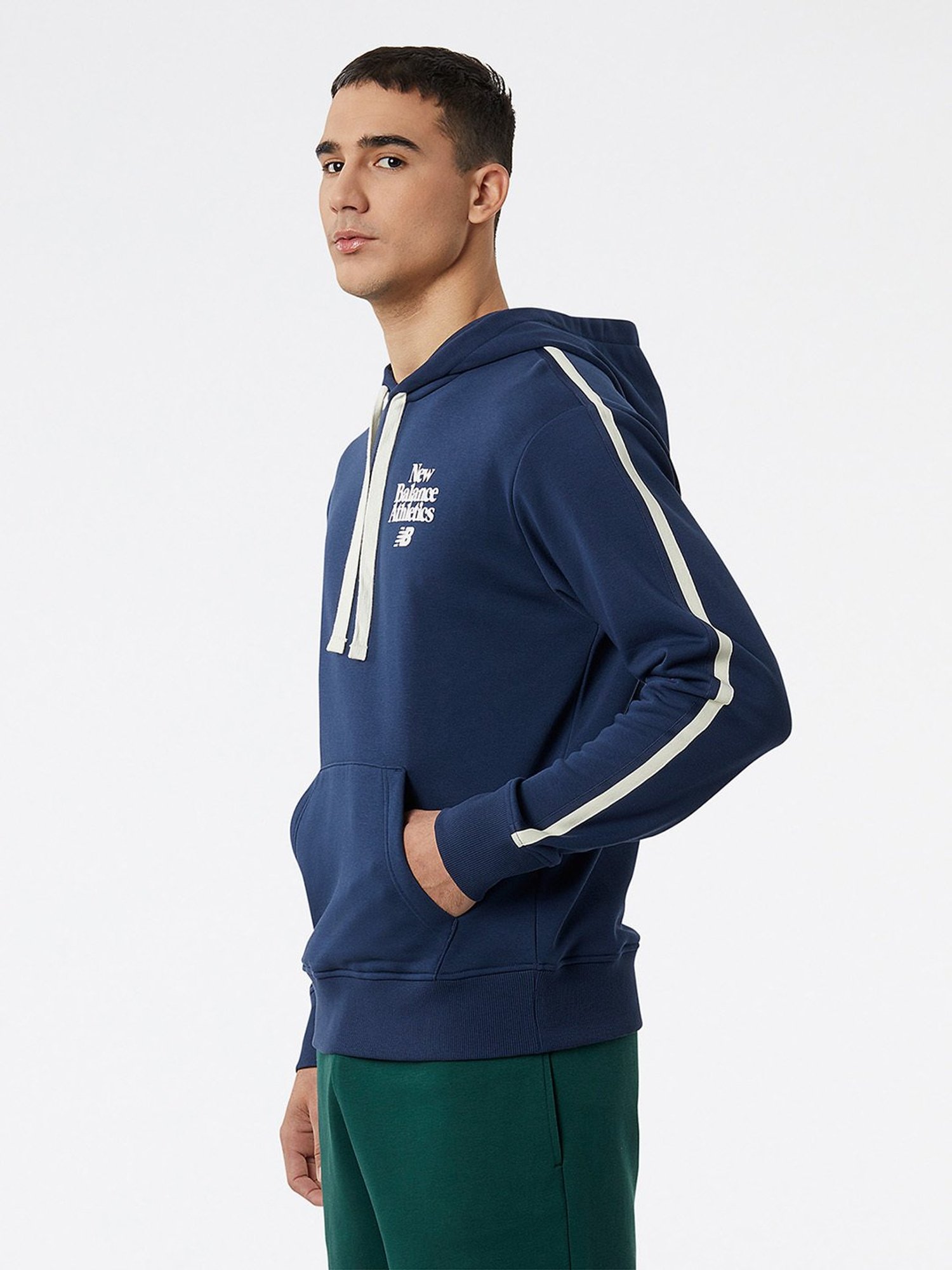 New Balance Natural Indigo Comfort Fit Striped Hooded Sweatshirt