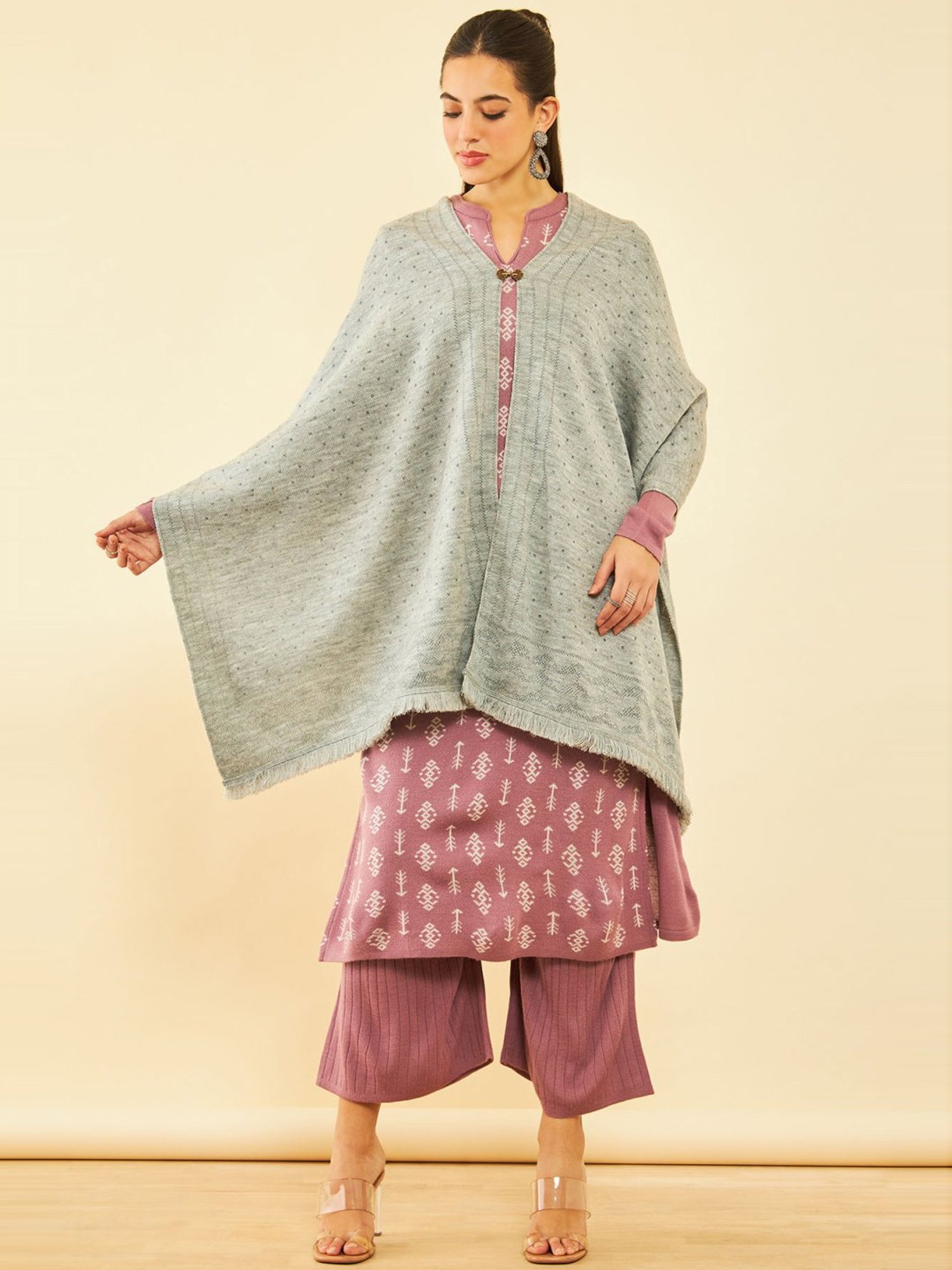 Soch Grey Woven Pattern Shawl