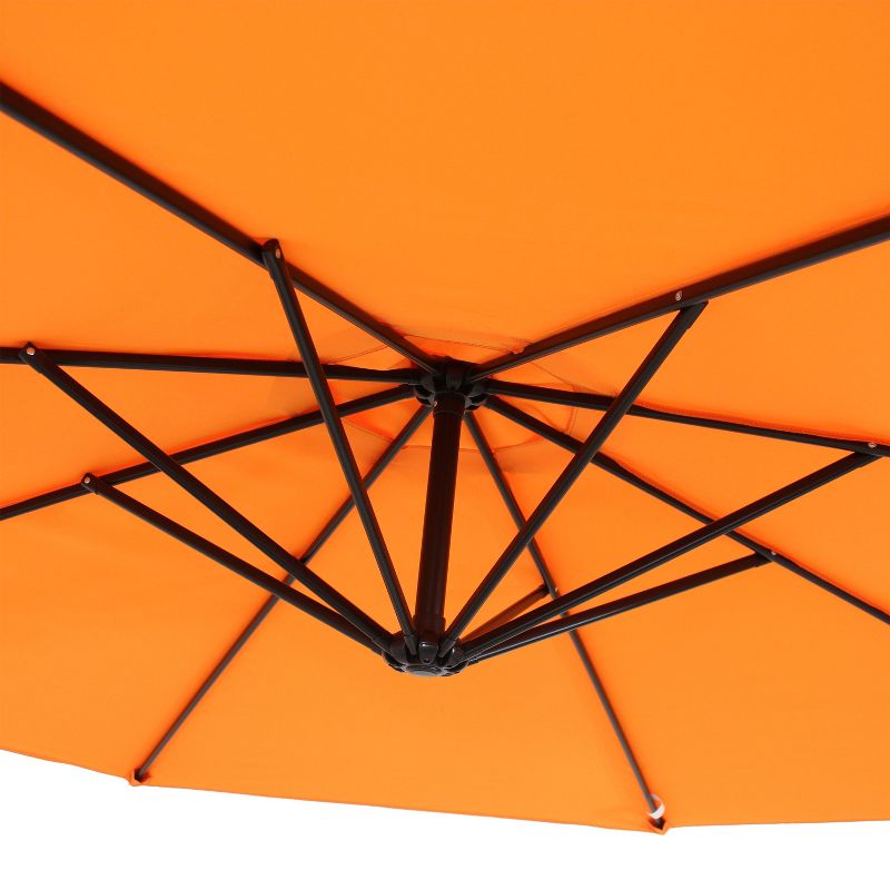 Sunnydaze Outdoor Steel Cantilever Offset Patio Umbrella with Air Vent, Crank, and Base - 9' - Tangerine