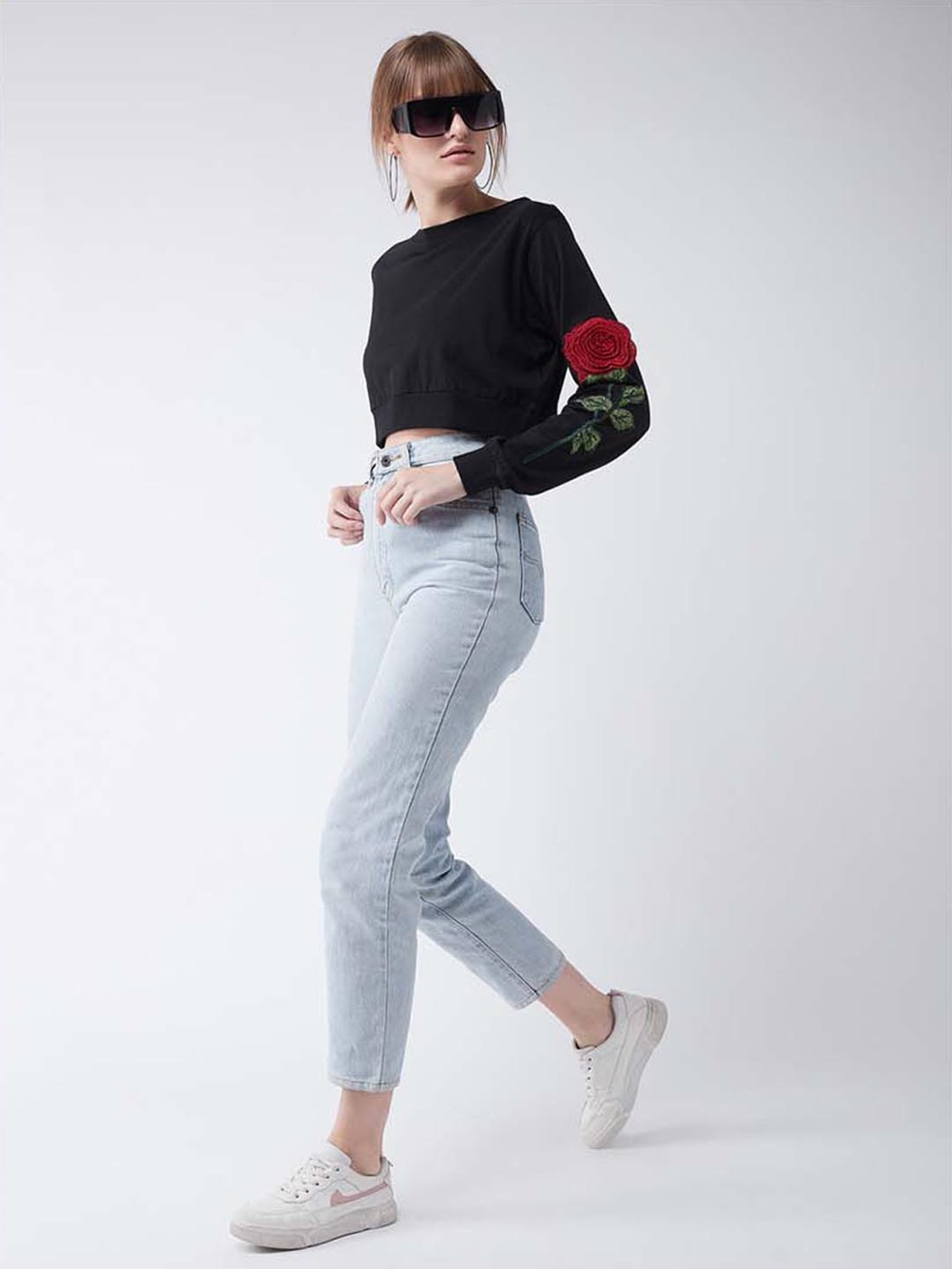 Miss Chase Black Cotton Patchwork Top