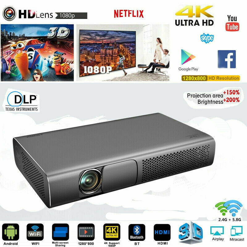 Mini Portable 9000 Lumens DLP Android 4K WIFI HD 3D Home Cinema Projector HDMI
