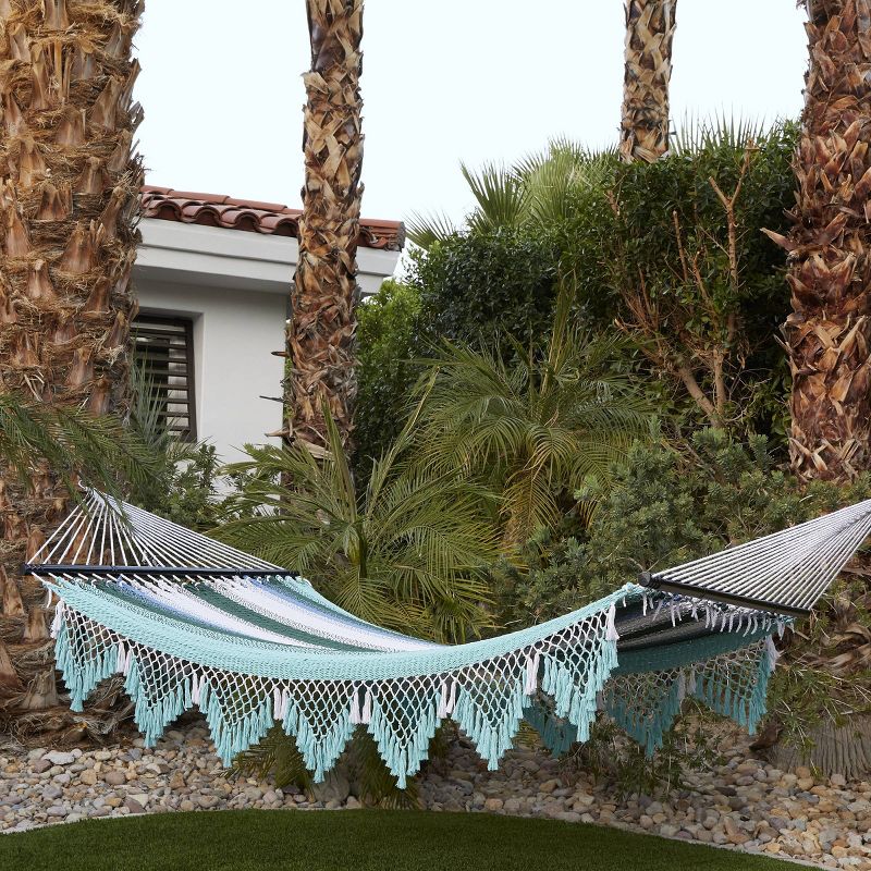 Macrame Striped Fringe Hammock with Spreader Bar Green/Blue/White - Opalhouse™