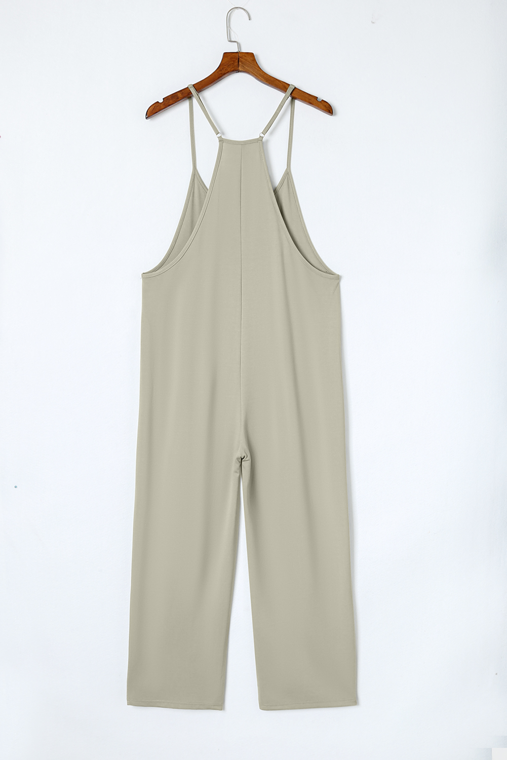 Rose Tan Solid Self Tied Straps Pleated Wide Leg Jumpsuit