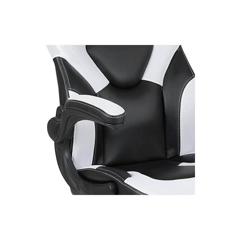 X10 Gaming Chair Racing Office Ergonomic Computer PC Adjustable Swivel Chair with Flip-up Arms, White/Black LeatherSoft