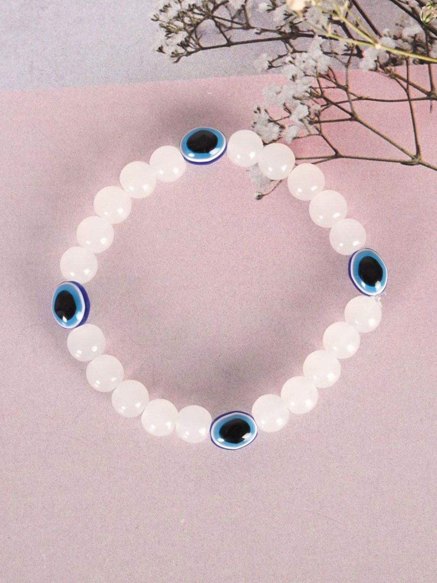 NVR White Marbel Crystal Elasticated Bracelet for Unisex