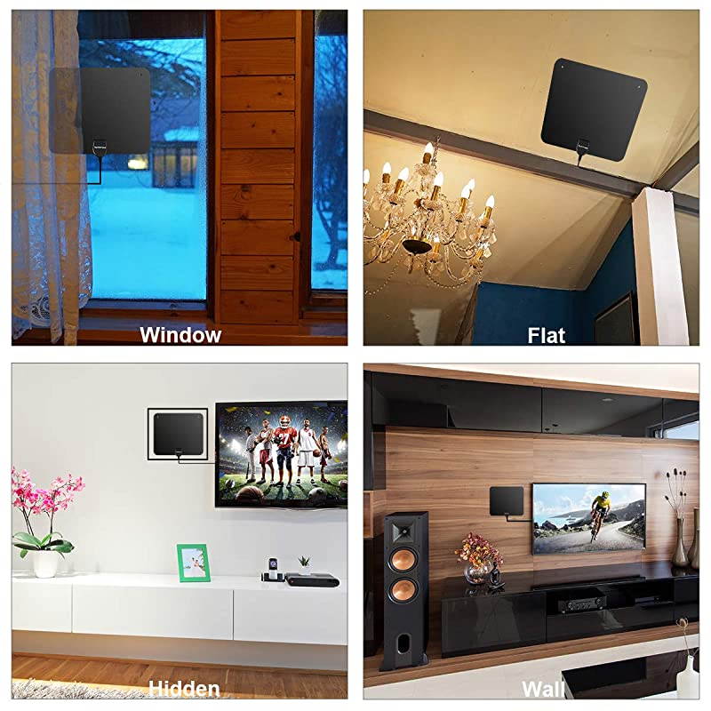 TV Antenna 20ft Coax Cable Amplified HD Digital Indoor HDTV Antenna 100 Mile Range with USB Power AdapterSupport 4K 1080P UHF VHF Freeview HDTV Channels