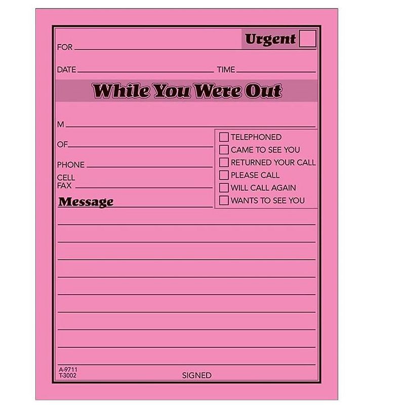 Adams Message Pad "While You Where Out" 4"x5-1/2" 6/PK Neon AST 9711NEON