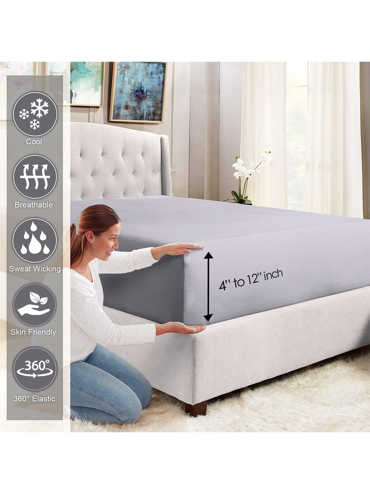 Pizuna Grey 400 TC Cotton Bed Sheet