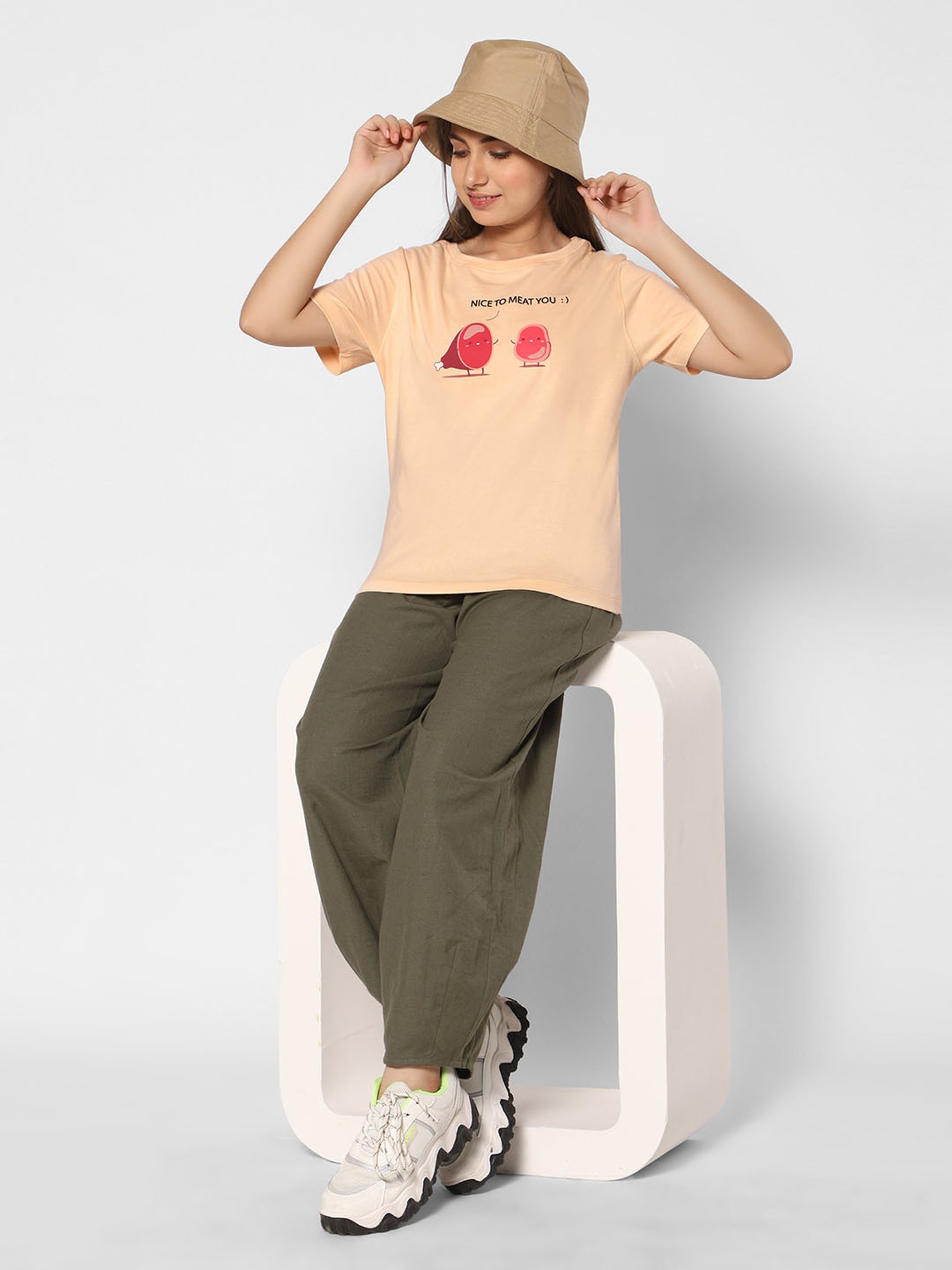 TeenTrums Girls Peach Printed T-Shirt