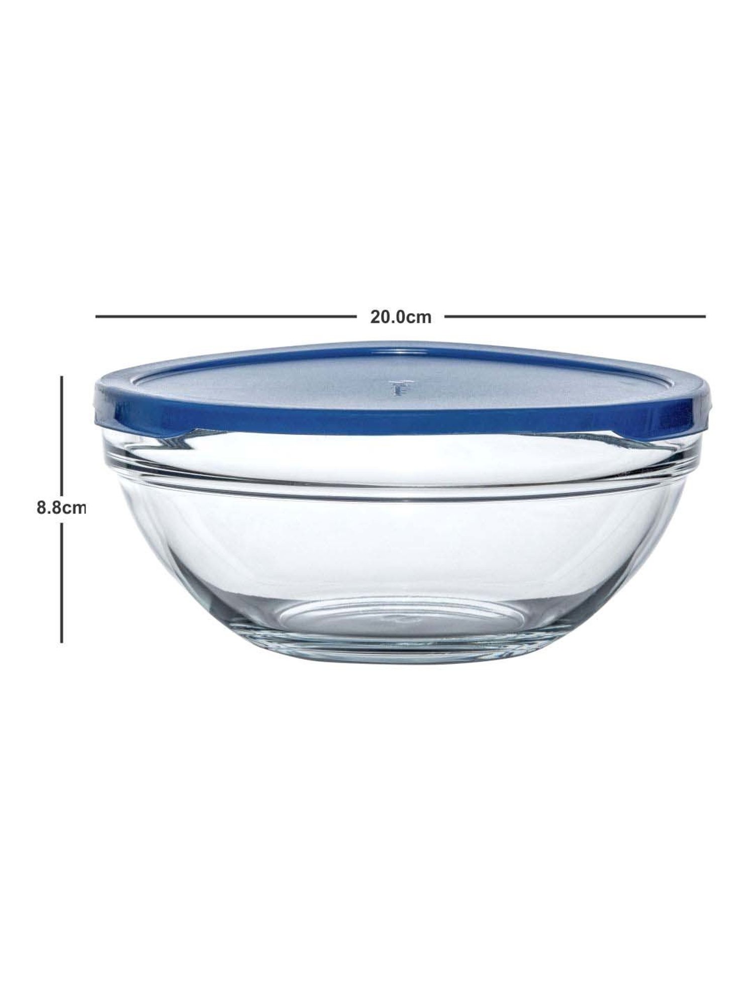 Pasabahce Tempered Transparent & Blue Glass Mixing Bowl With Lid (1.7 L) - Set of 2