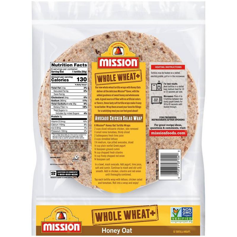 Mission 8" Whole Wheat Honey Oat Tortillas - 10.5oz/6ct