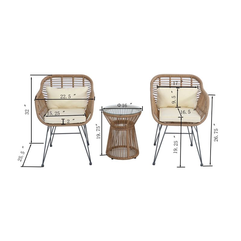 3pc Outdoor Wicker Bistro Set with Cushions - Nicole Miller