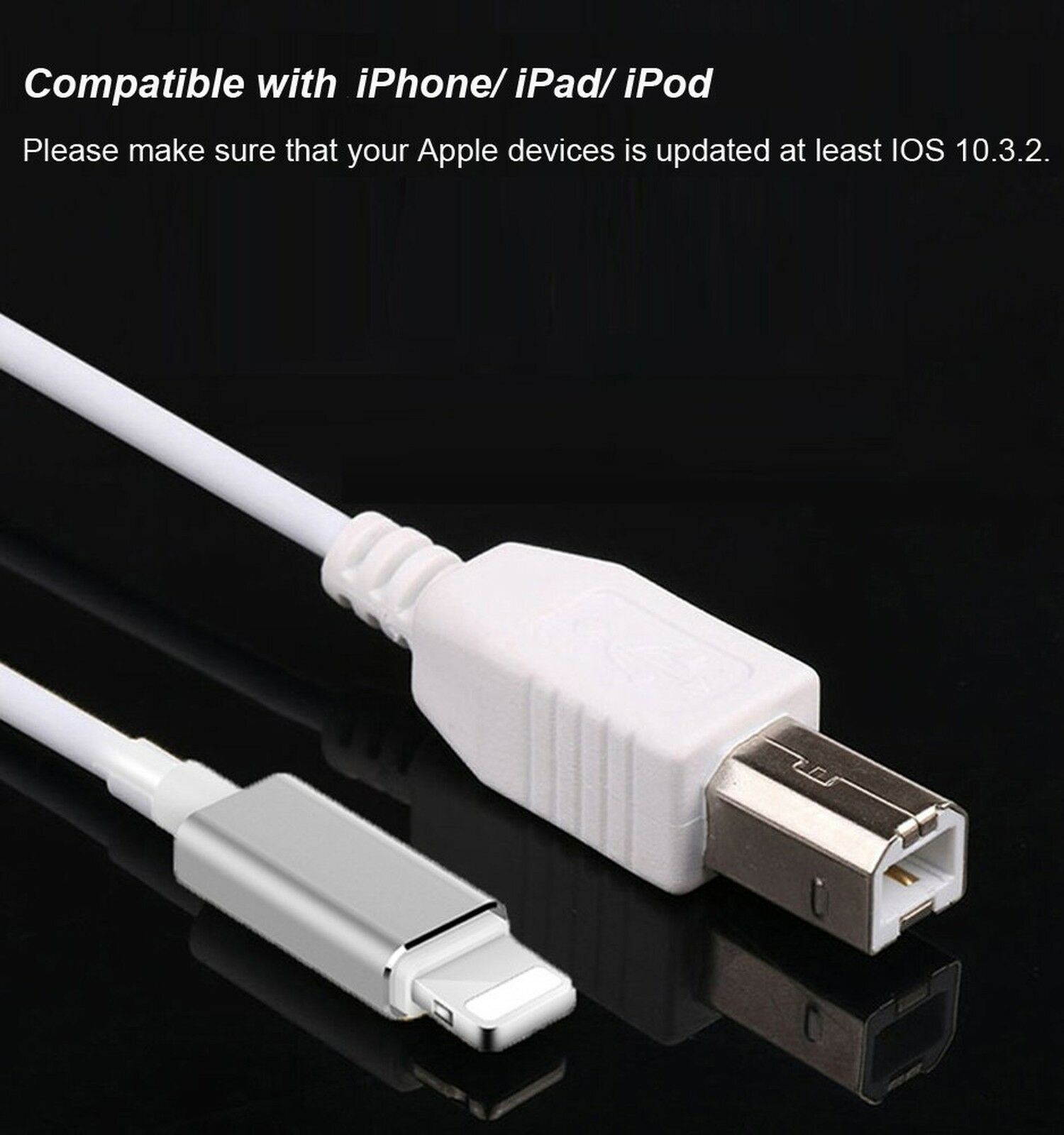 8Pin to Type-B Converter USB 2.0 Cable for iPhone iPad MIDI Keyboard Organ