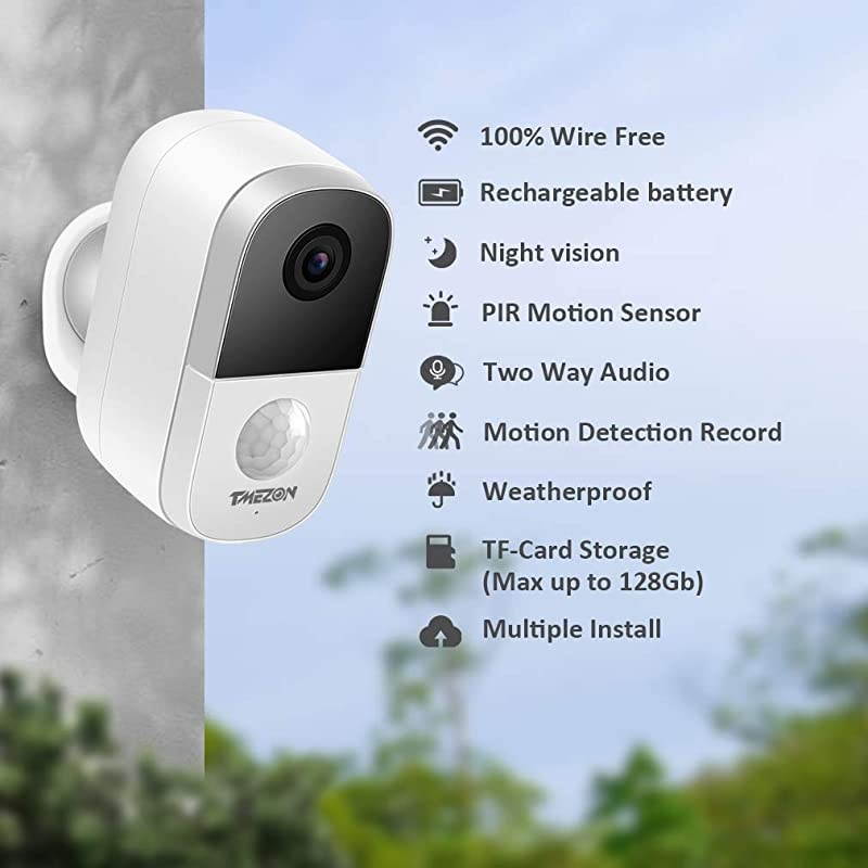 Wireless Outdoor Security Camera Battery Powered Rechargeable WiFi Smart Home Security Camera Motion Detection 1080P Video with 2Way Audio Support Cloud amp Micro SD Card Storage