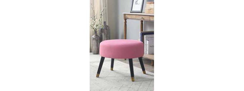 Mid-Century Modern Ottoman Stool Pink Faux Suede - Breighton Home