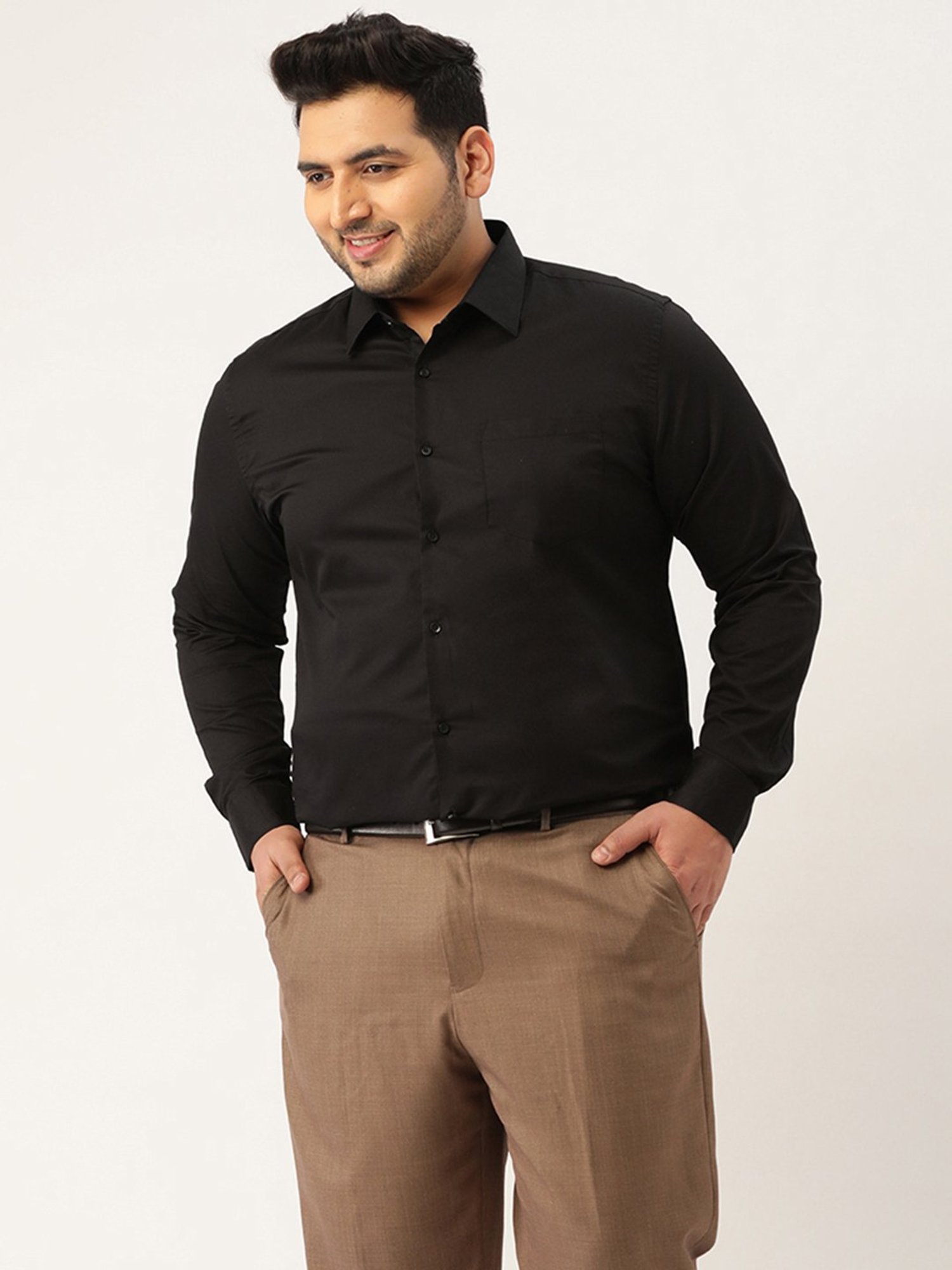 IVOC Plus Black Regular Fit Plus Size Cotton Shirt