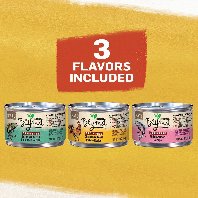 Purina Beyond Grain Free Paté Whitefish, Chicken & Salmon Premium Wet Cat Food - 3oz/6ct Variety Pack