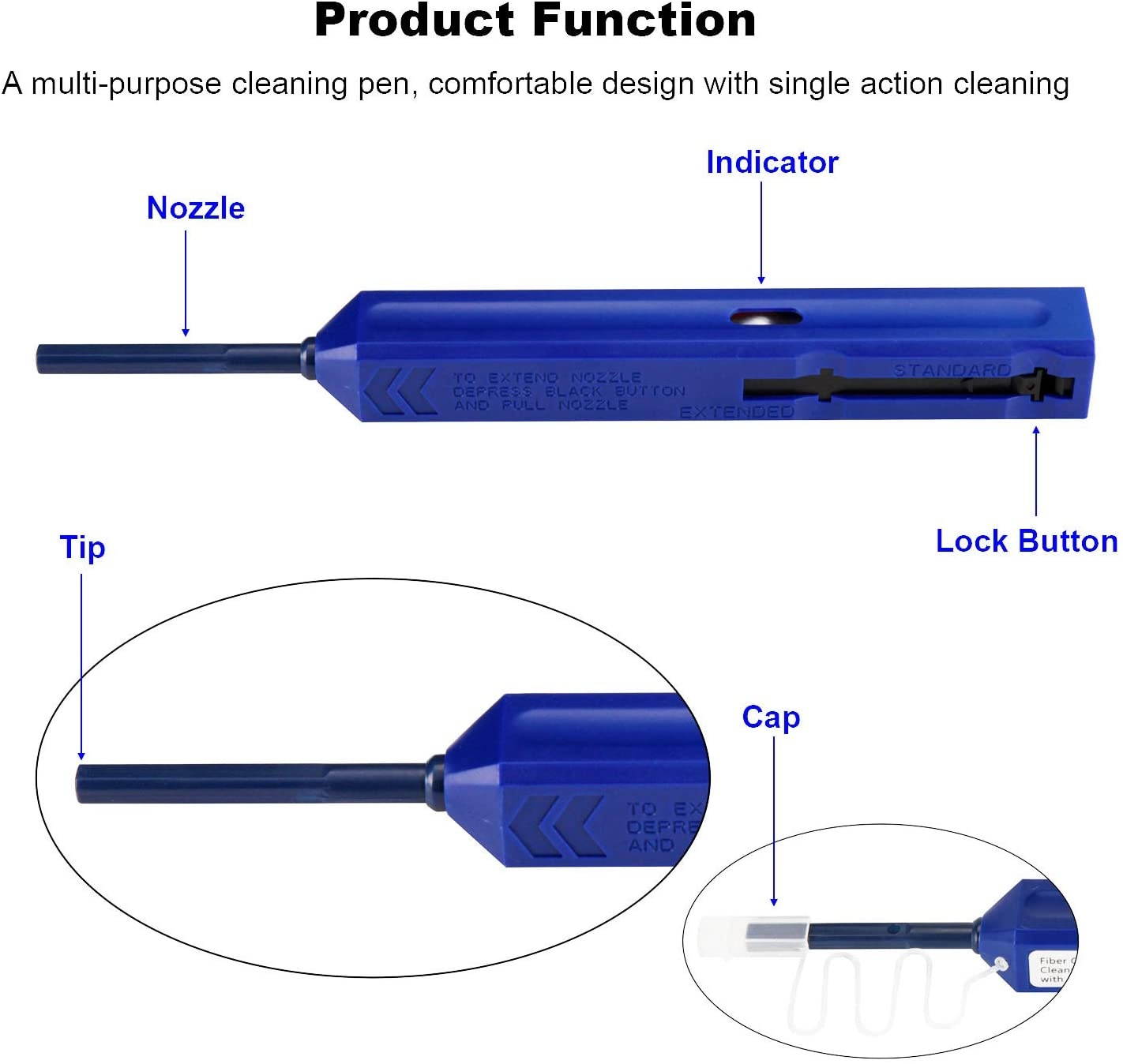 Fiber Optic Cleaning Pen LC/MU 1.25mm Ferrule Connectors Fiber Cleaner Cleans Over 800 Times