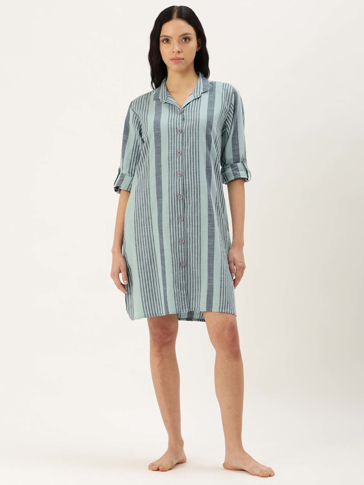 Clt.s Blue Cotton Striped Night Shirt