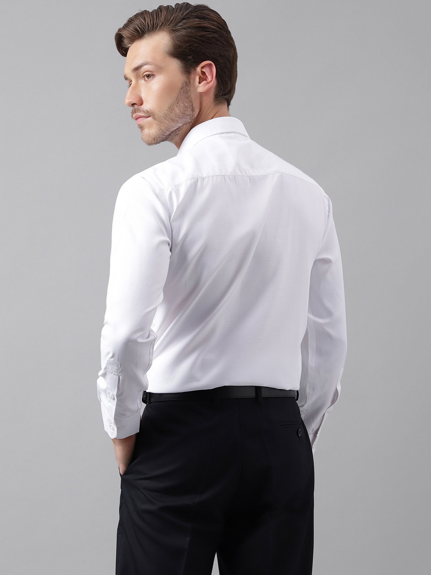 English Navy White Slim Fit Self Design Shirt