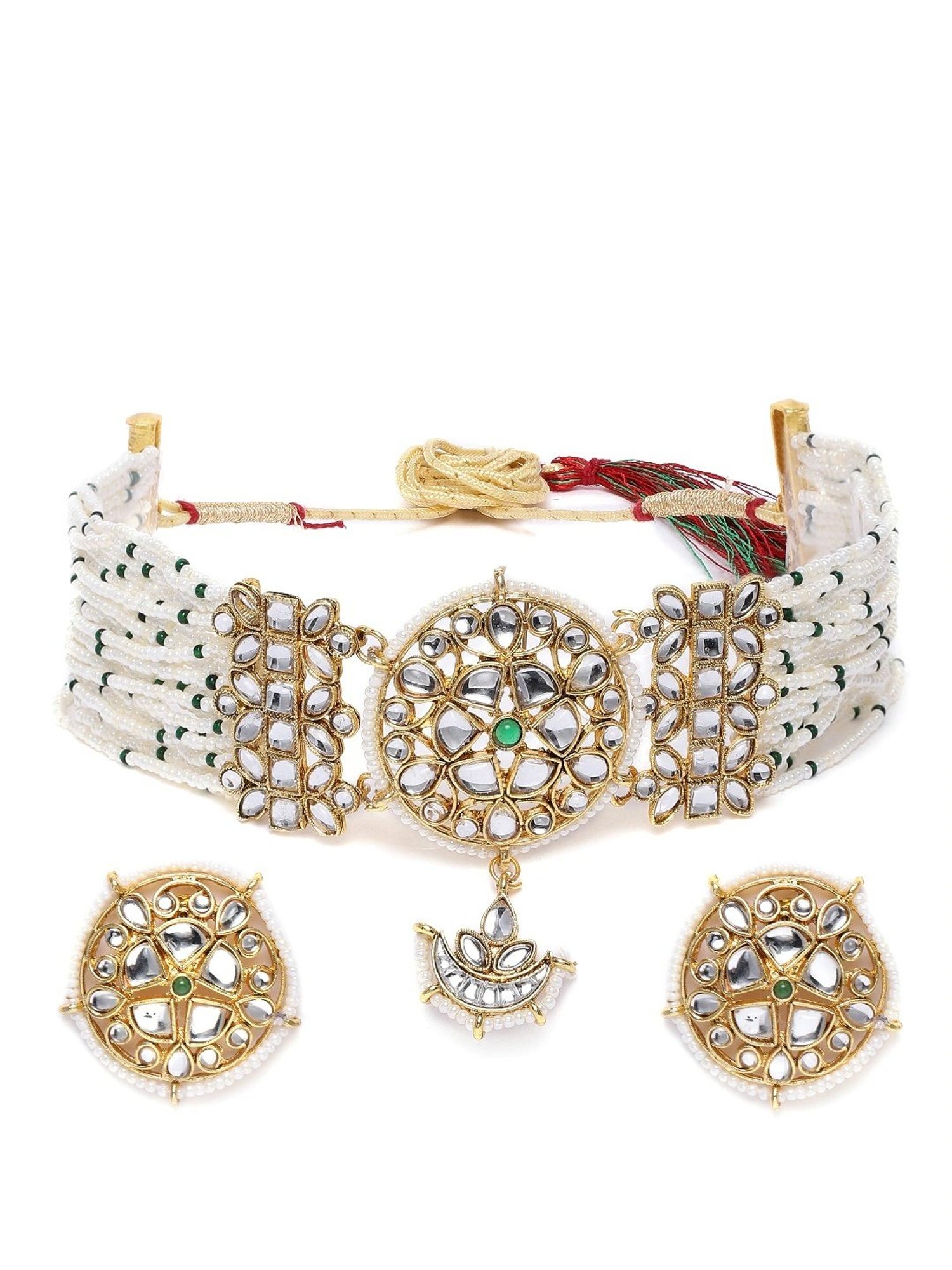 Zaveri Pearls Gold Tone Kundan & Multistrand Pearls Choker Necklace & Earring Set-ZPFK10244