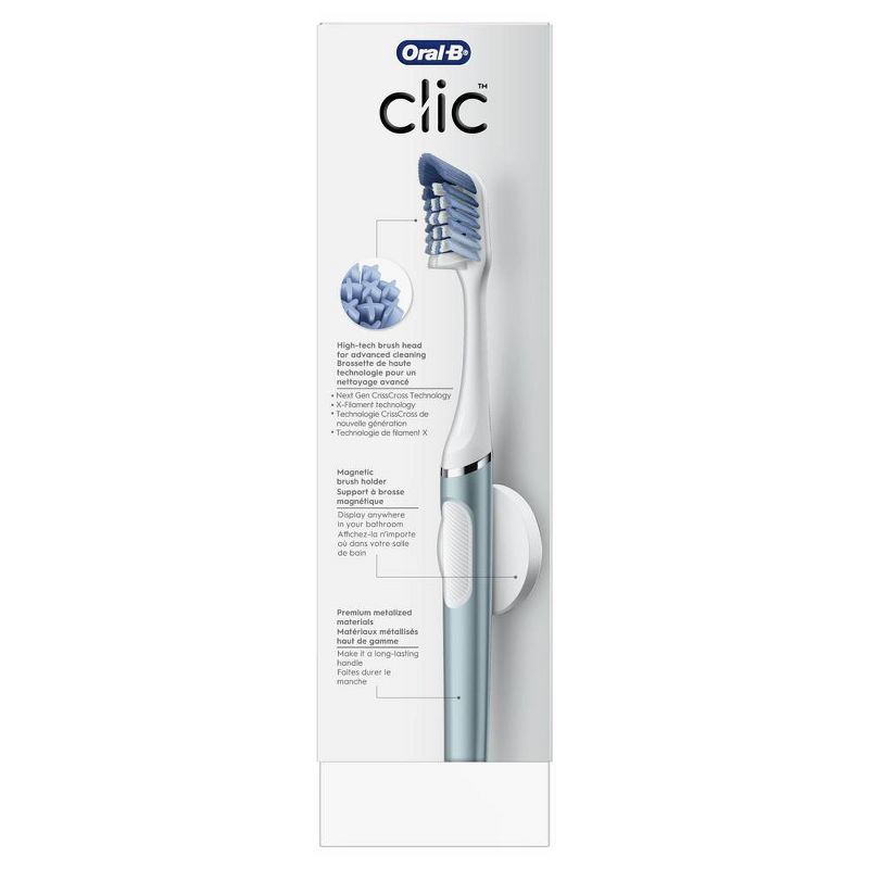 Oral-B Clic Toothbrush - Aqua with 2 Replaceable Brush Heads and Magnetic Brush Mount