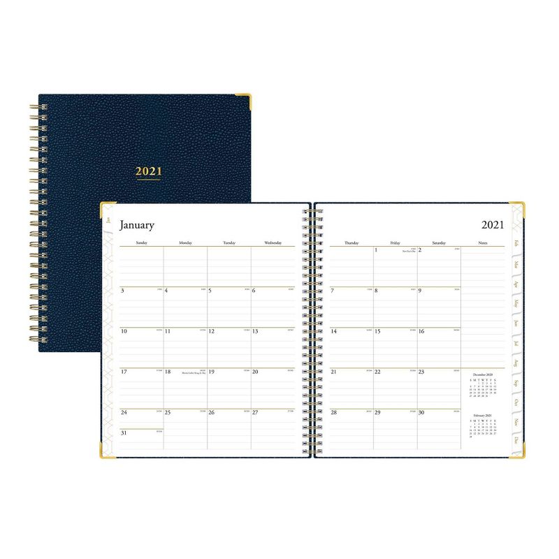 2021 Planner 7" x 9" Hard Cover Weekly/Monthly Wirebound Navy - Blue Sky