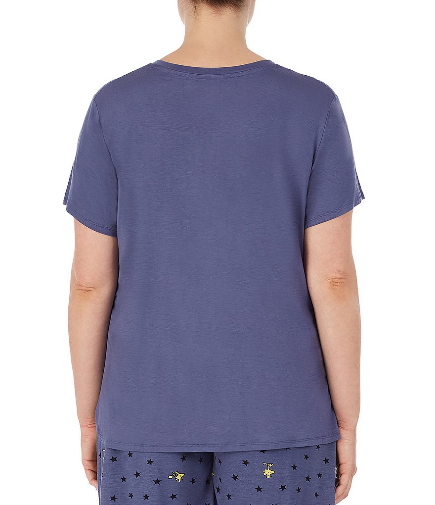 Peanuts Plus Snoopy Appliqued Solid Jersey Knit Sleep Tee