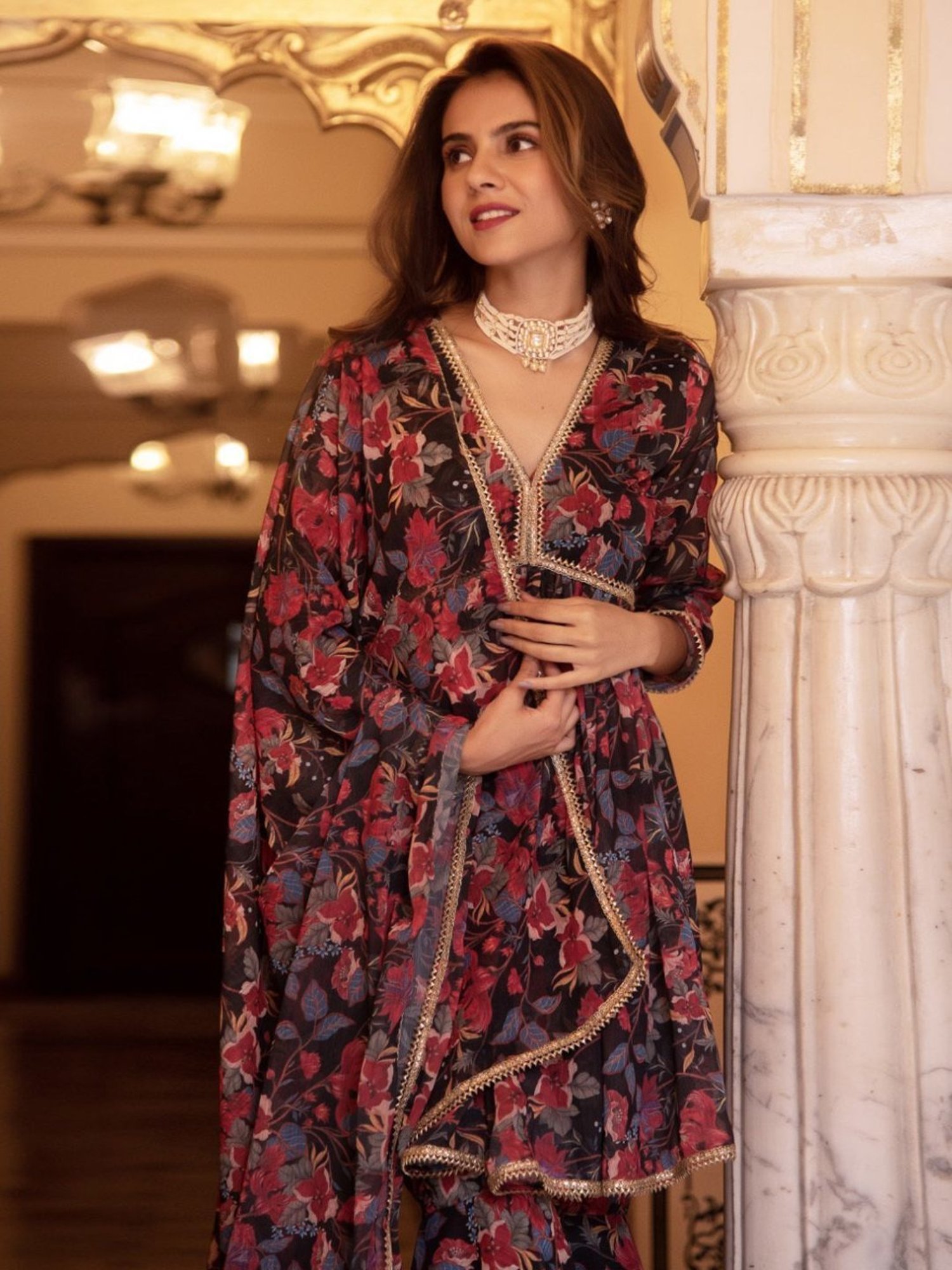 Calmna Black Beauty Chiffon Kurta Sharara Set