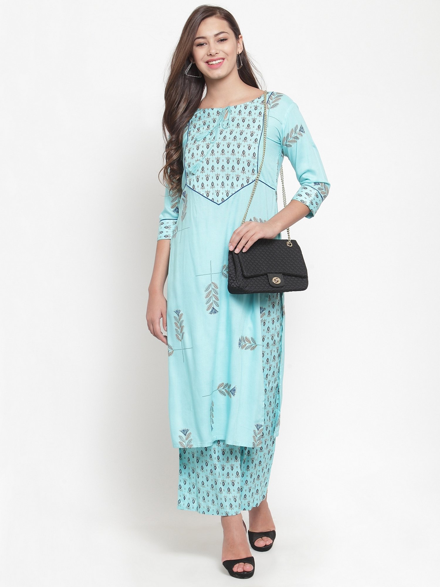 Indibelle Blue Printed Straight Kurta