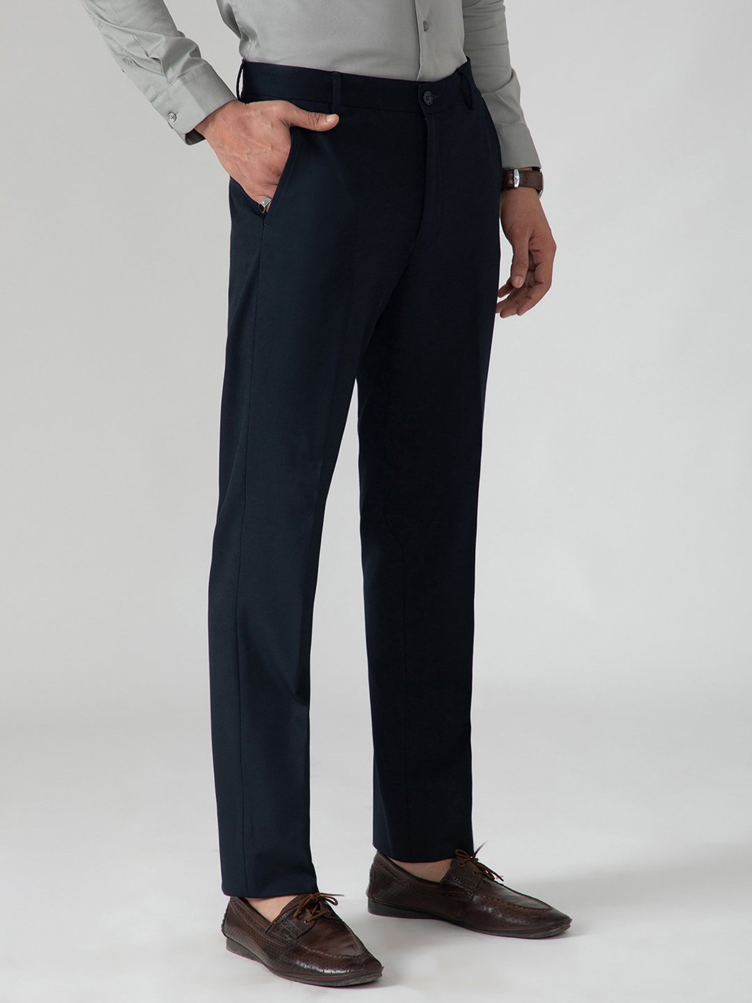 SUBTRACT Navy Slim Fit Flat Front Trousers