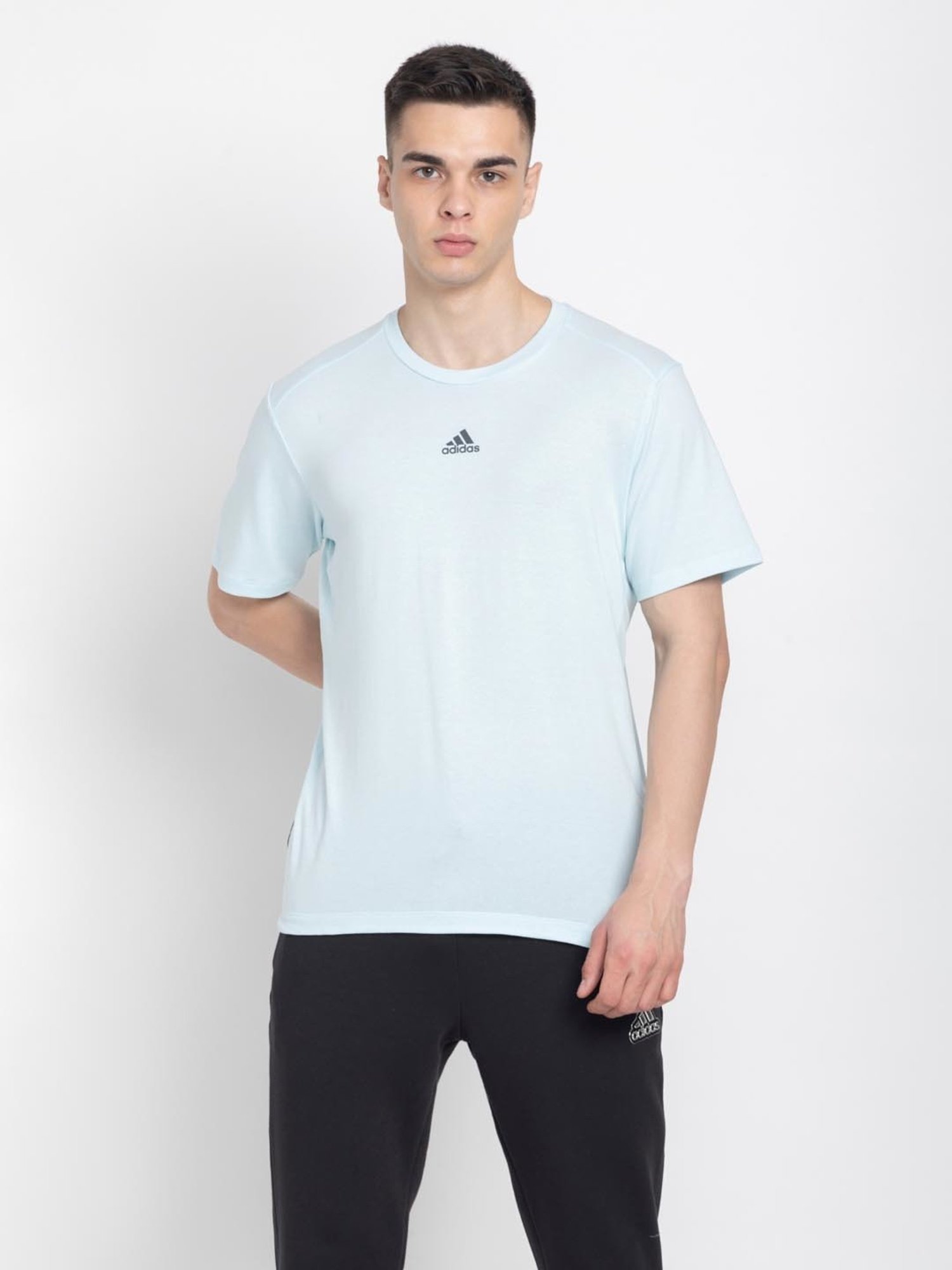 Adidas Blue Cotton Regular Fit Printed Sports T-Shirt