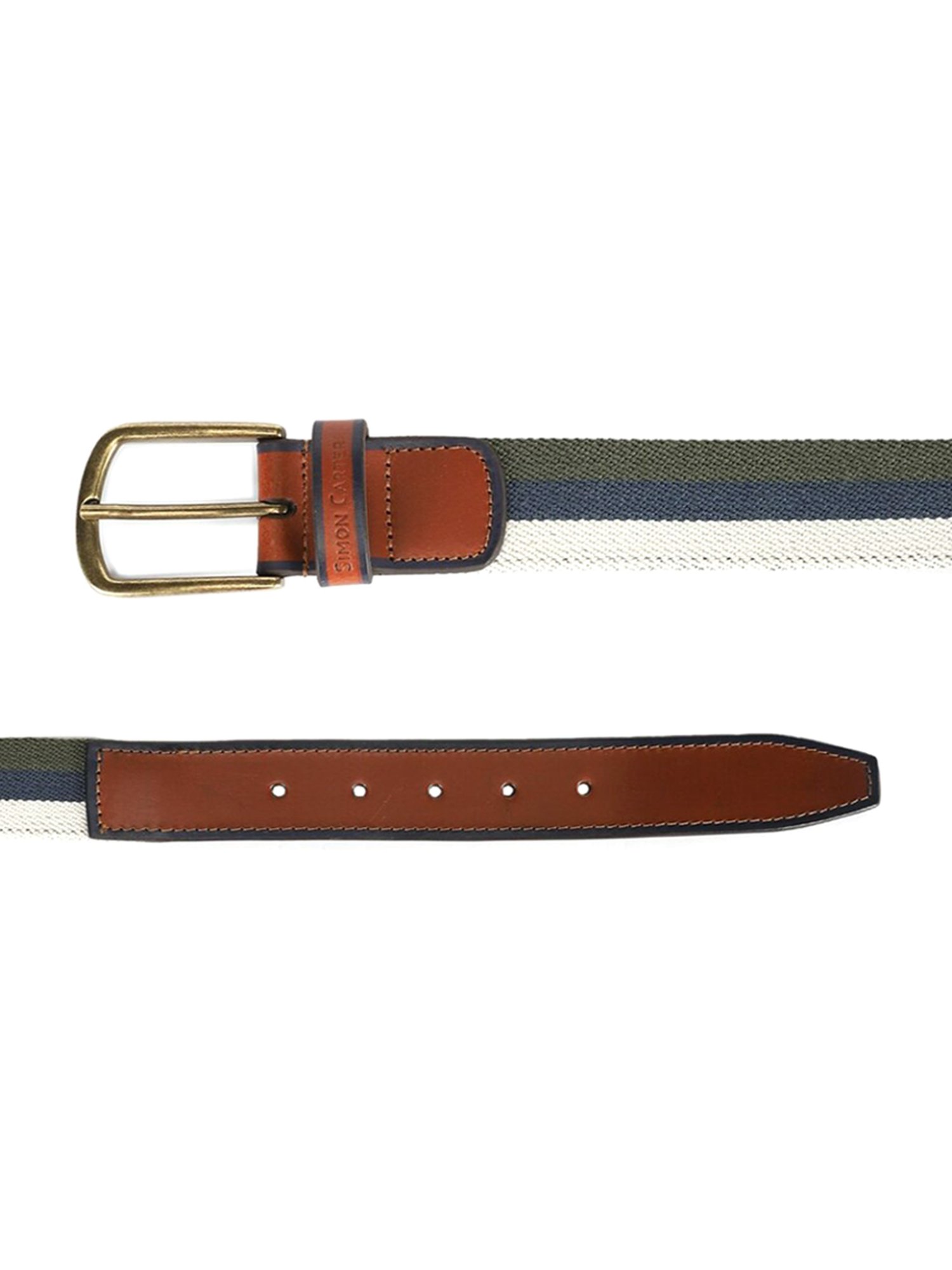 Simon Carter Multicolor Leather Striped Casual Belt for Men