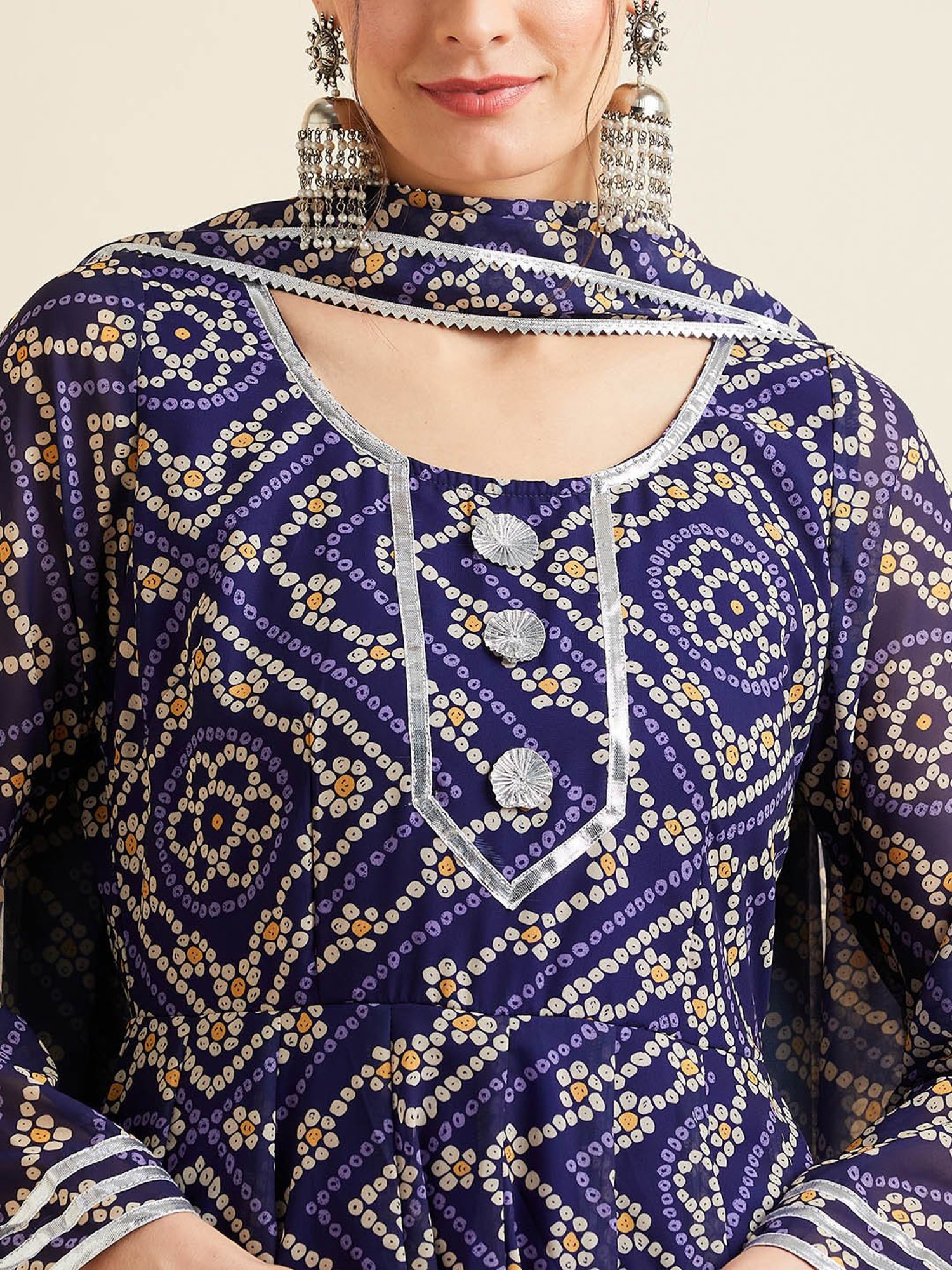 PANIT Blue Printed Ethnic Dress With Dupatta