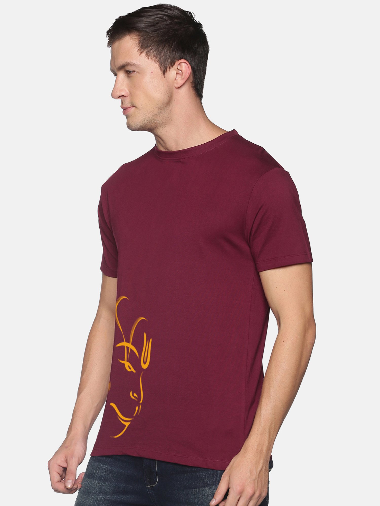 BLACK RADIO Maroon Slim Fit Printed Cotton Crew T-Shirt
