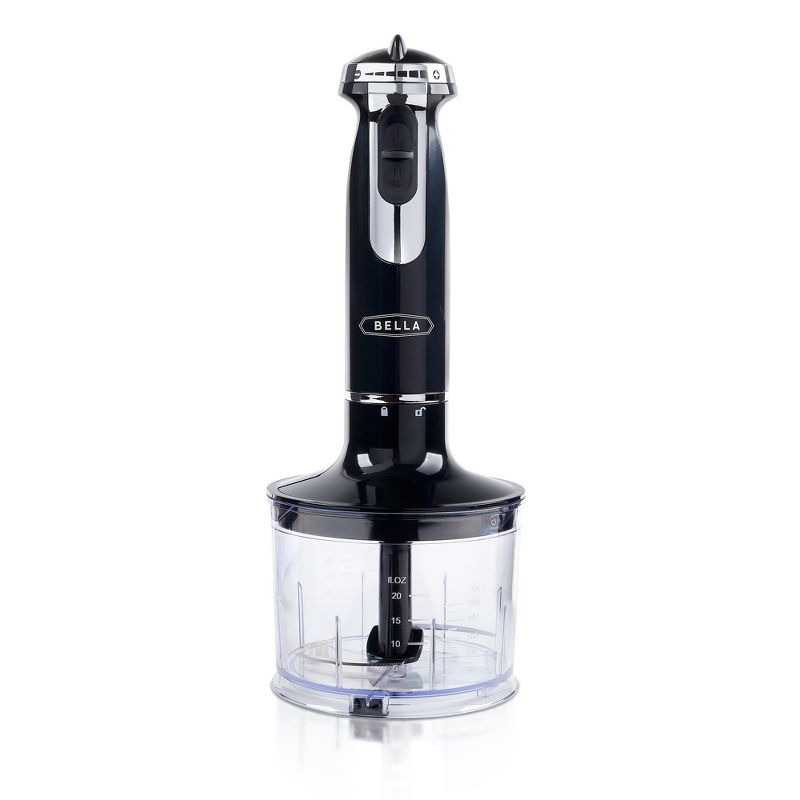 Bella 14769 Powerful 10 Speed Multi Use Immersion Hand Blender with 3.5 Cup Beaker, Stainless Steel Whisk, and Mini Chopper Attachments, Black