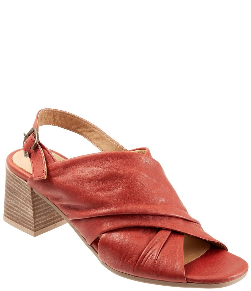 Bueno Eden Ruched Leather Block Heel Sling Sandals