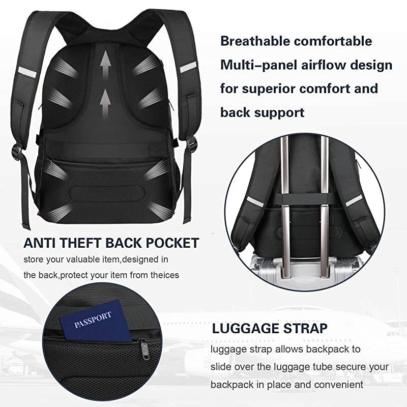 Backpack for Men  Large Laptop Backpack with USB Port Travel Backpacks for Women Student Big College School Bookbag Water Resistant TSA Business Computer Bag Fit 17 Inch Notebook Black