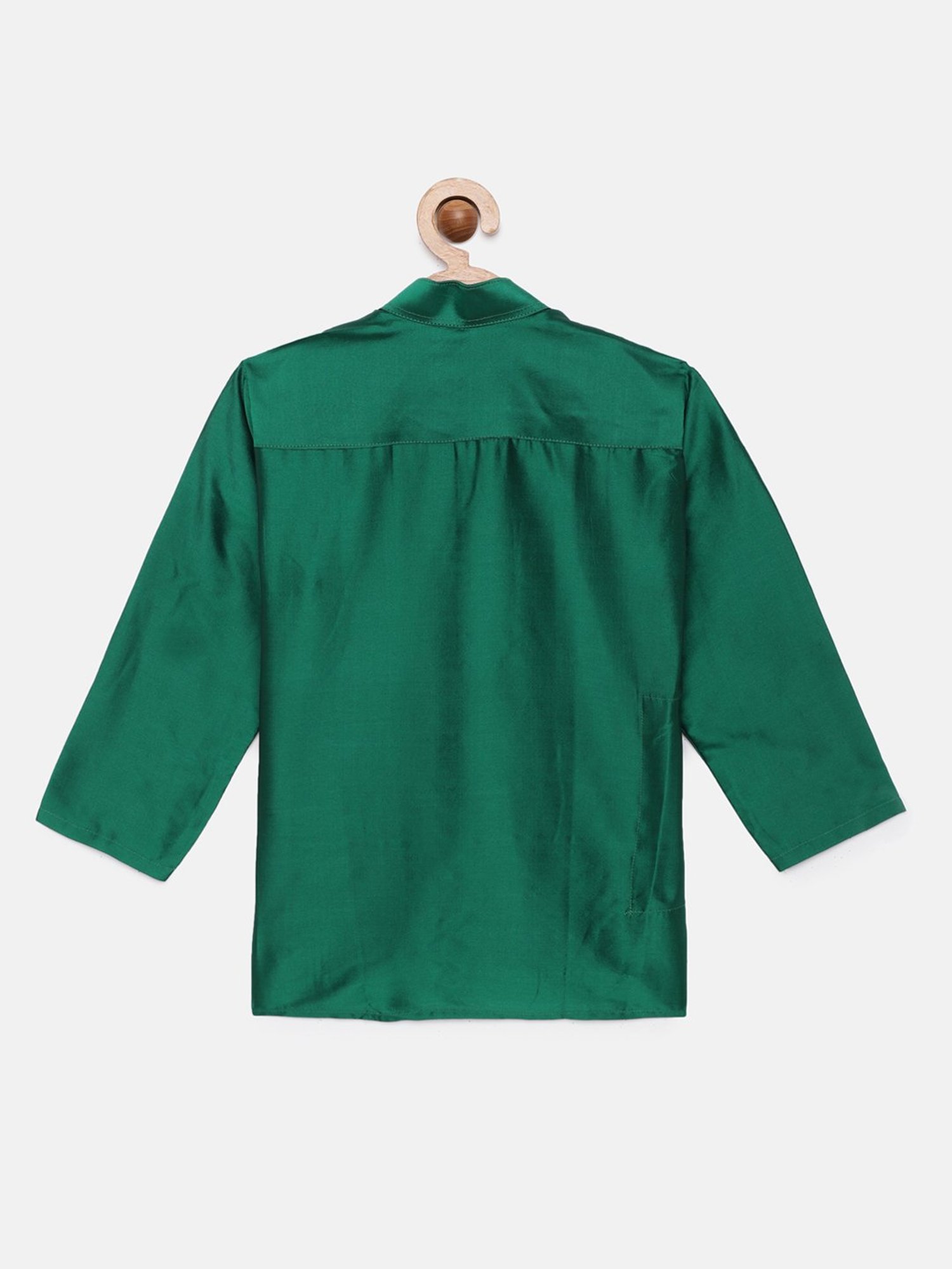 THANGAMAGAN Kids Green Solid Full Sleeves Kurta