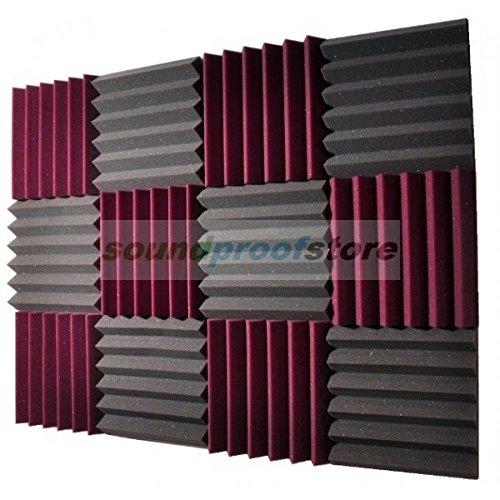 Soundproof Store, 2x12x12-12PK Acoustic Wedge Sound Dampening Studio Foam, BURGUNDY/CHARCOAL
