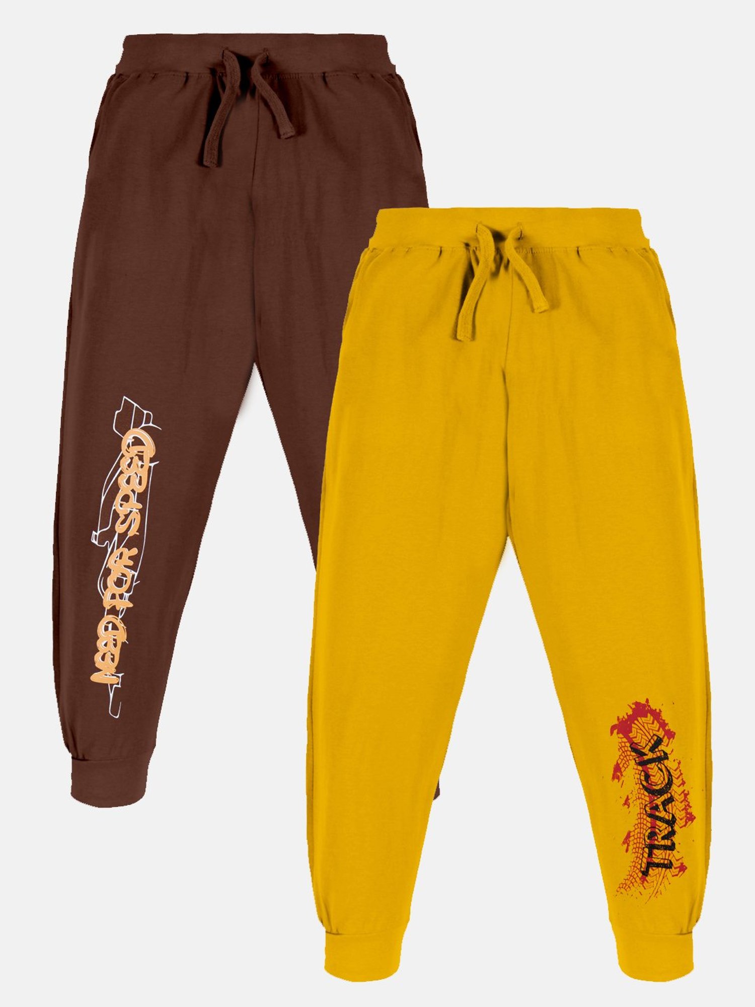 Kiddopanti Boys Brown & Mustard Printed Trackpants (Pack Of 2)