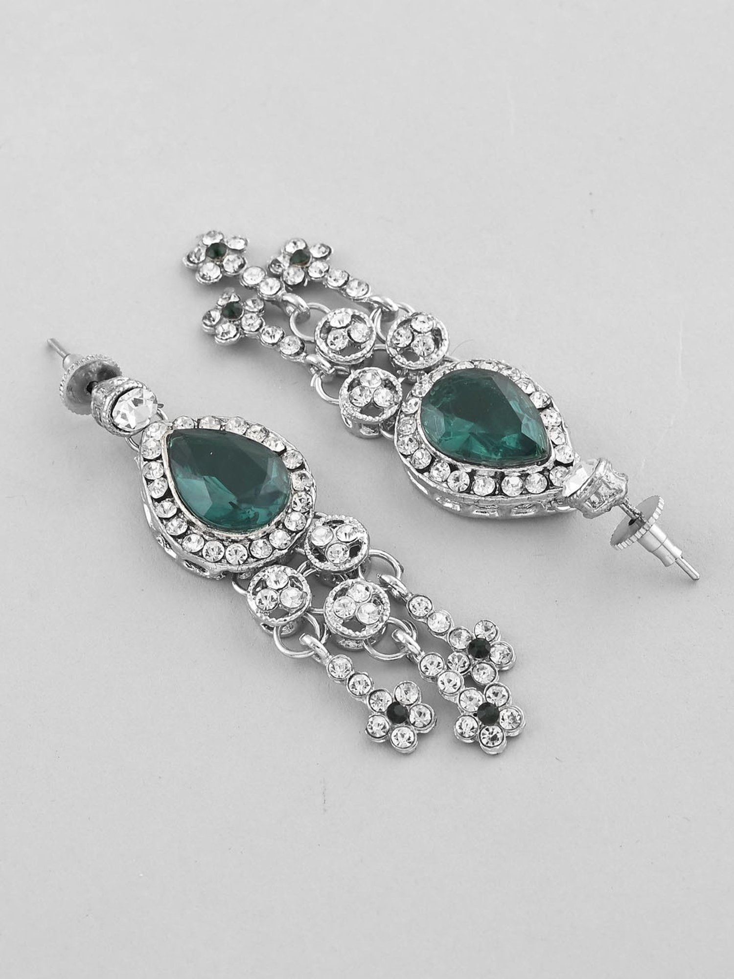 VOJ Silver Plated Cz-Stone Studded with Green Stone Choker Set with Mangtikka for Women