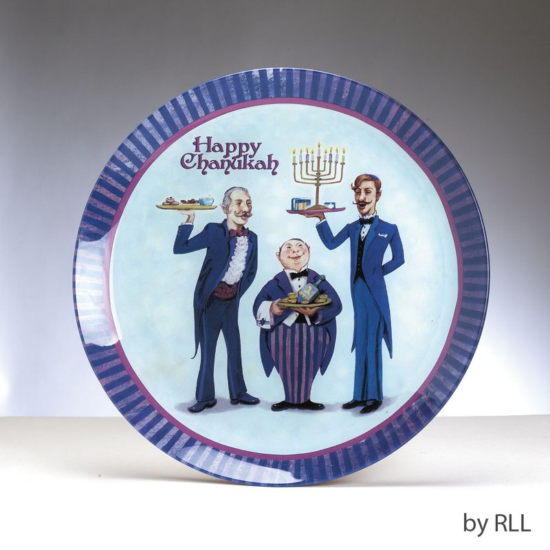 Rite Lite 12" Hanukkah Butler&rsquo;s Judaica Round Glass Serving Tray - Blue/White