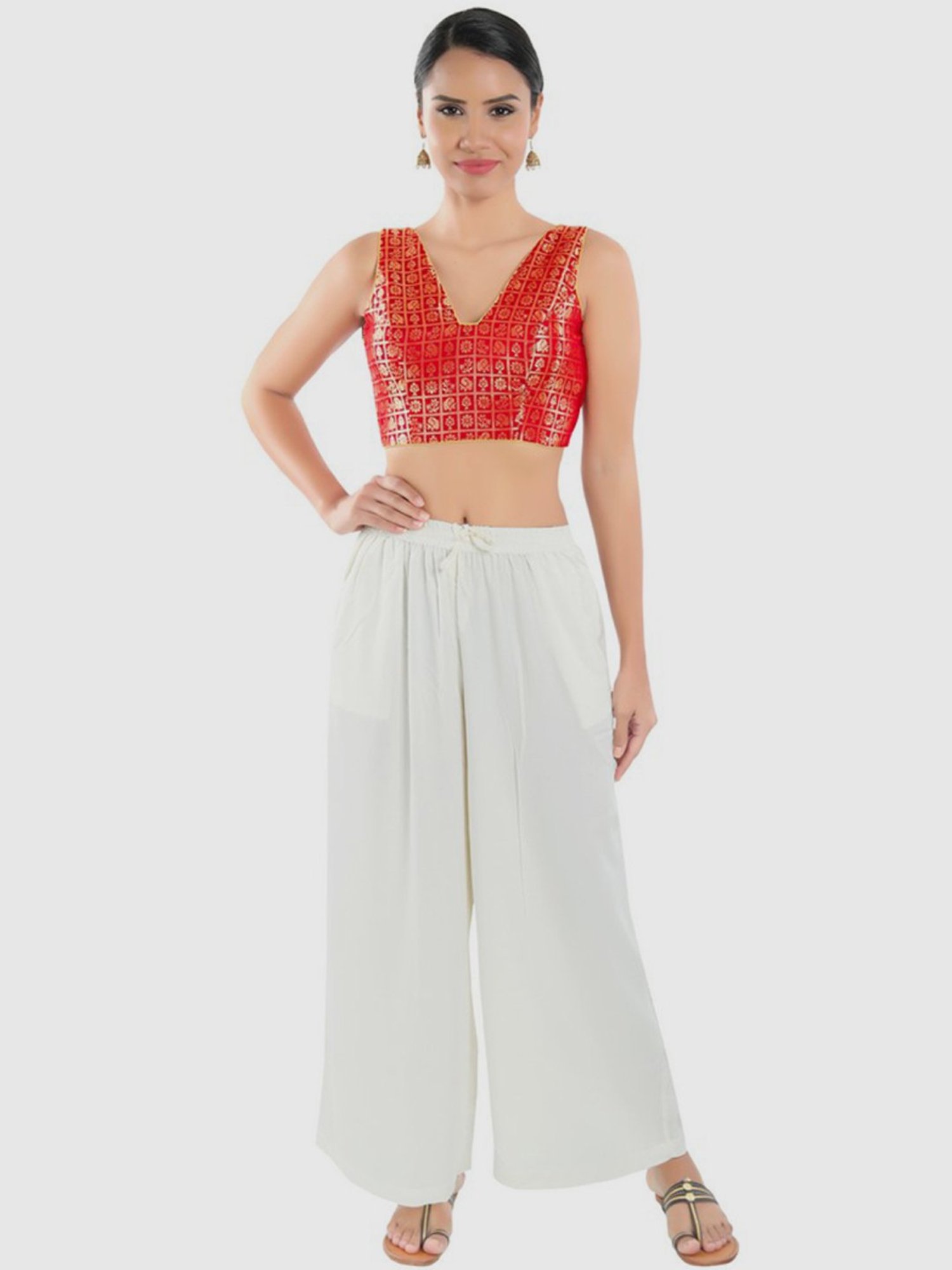 Salwar Studio Red Woven Pattern Readymade Blouse