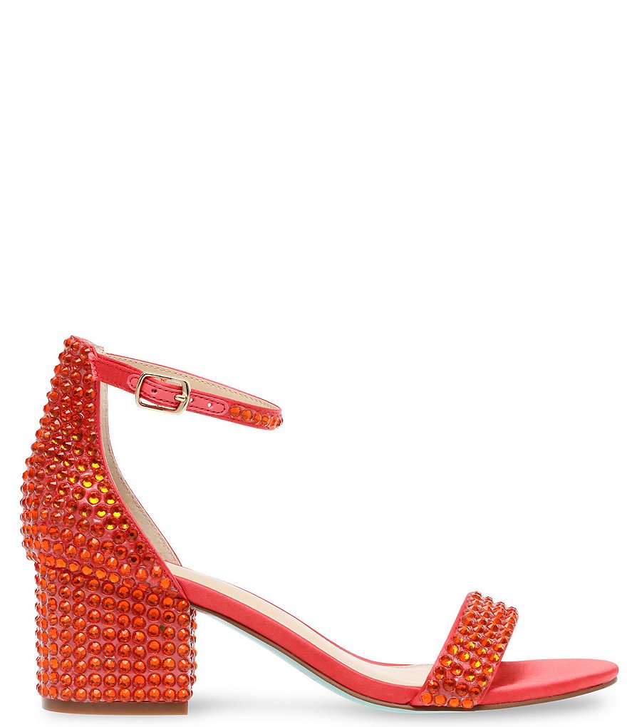 Blue by Betsey Johnson Mari Oversized Rhinestone Embellished Block Heel Dress Sandals