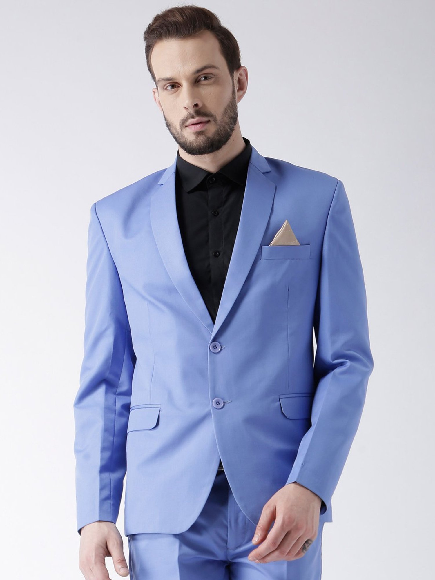 Hangup Plus Blue Regular Fit Notch Lapel Blazer