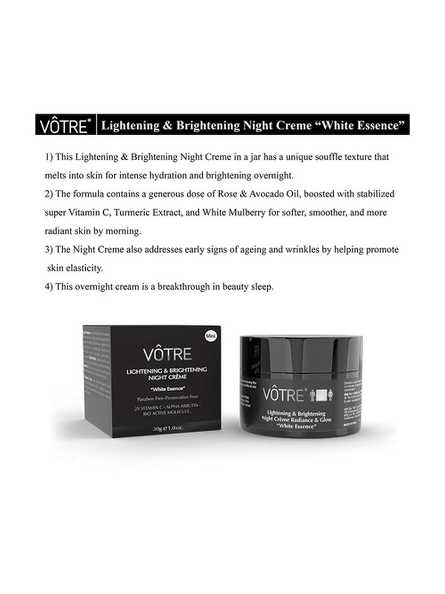 Votre Lightening & Brightening Night Creme White Essence Mini - 30 gm