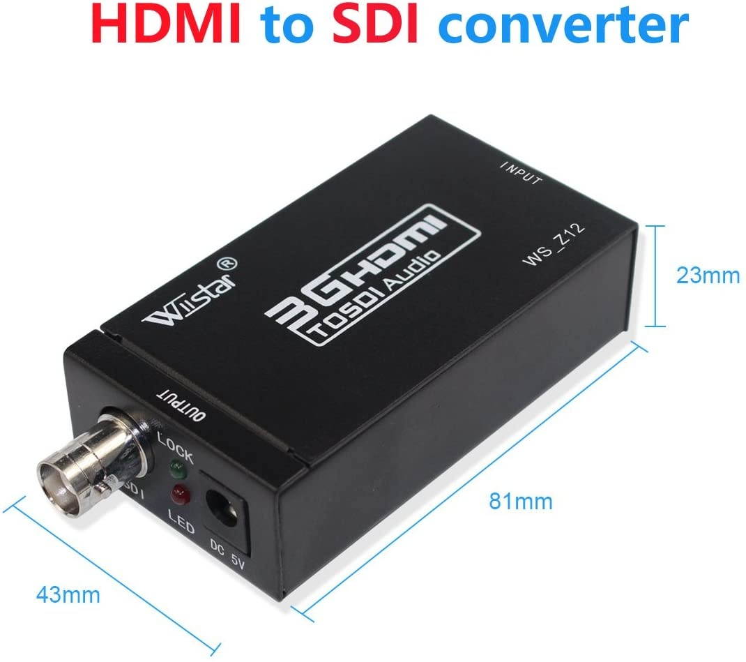 Wiistar HDMI to SDI HD Audio Video Converter HDMI to SDI Adapter Support SDI/HD-SDI/3G-SDI 1080p for Camera Home Theater