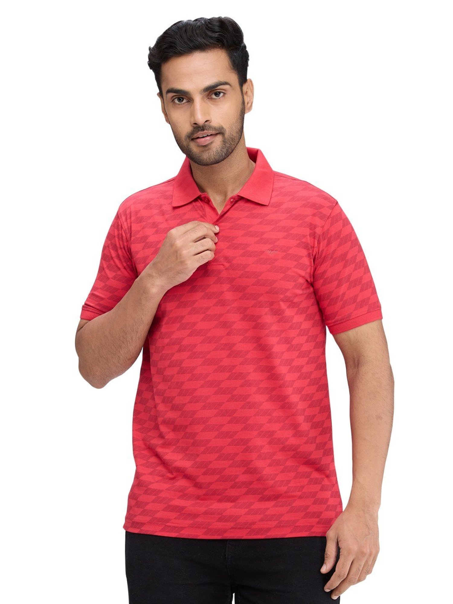Park Avenue Red Slim Fit Printed Polo T-Shirt