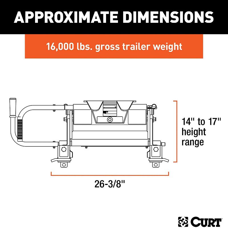 CURT 16516 E16 5th Wheel Slider Hitch for Short Bed Trucks 16,000 pounds, Black
